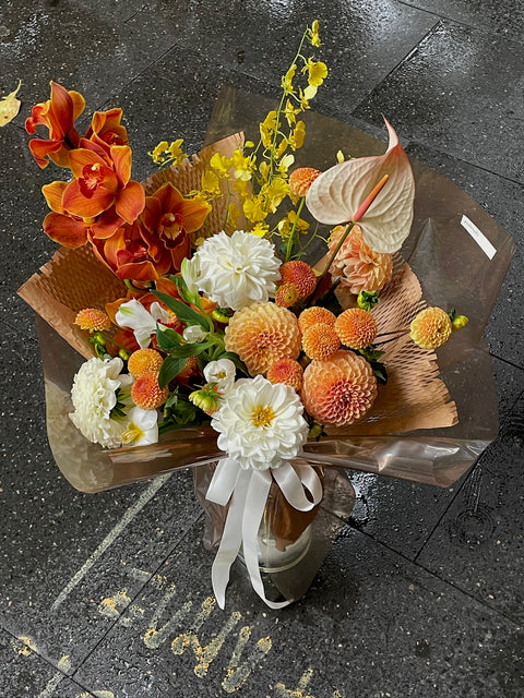Bright + Cheery wrapped flowers