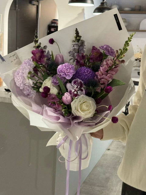 Purple wrapped flowers