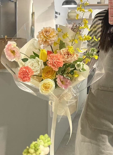 Bright + Cheery wrapped flowers