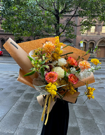 Bright + Cheery wrapped flowers