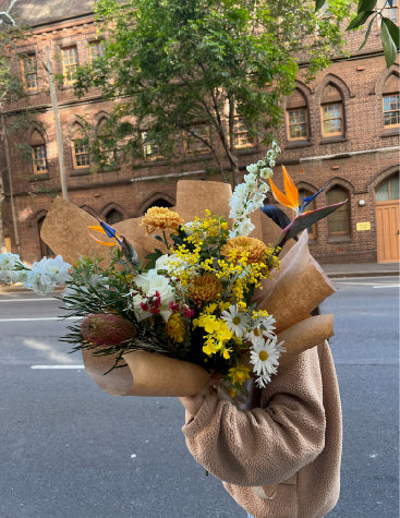 Bright + Cheery wrapped flowers