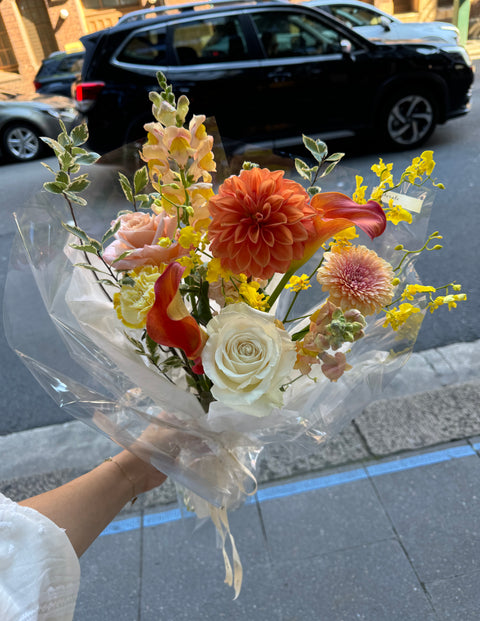 Bright + Cheery wrapped flowers