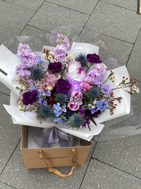 Purple wrapped flowers