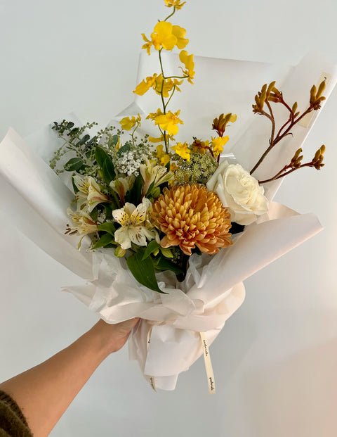 Bright + Cheery wrapped flowers