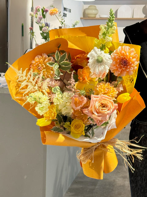 Bright + Cheery wrapped flowers